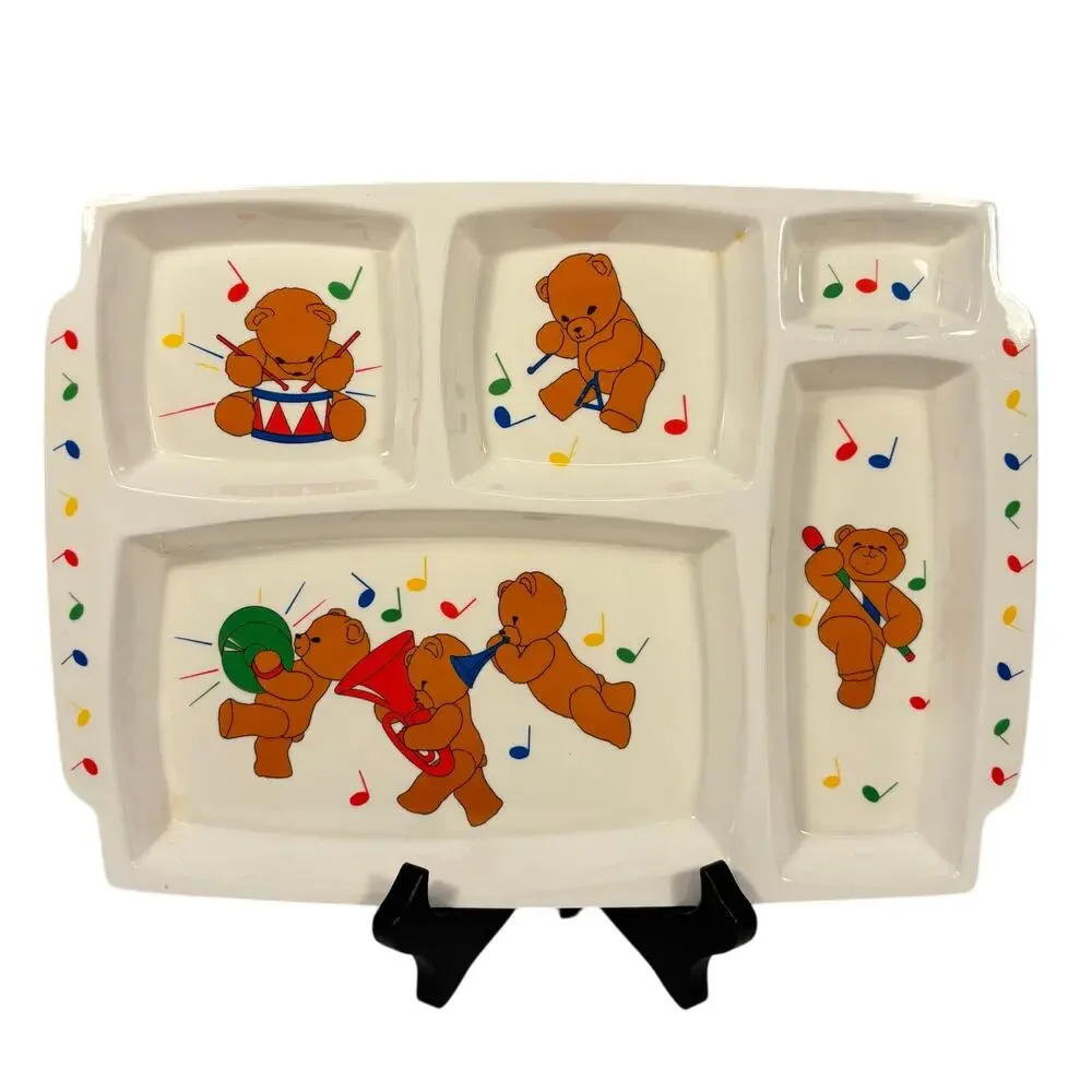 Anacapa Teddy Bear Band Vintage 1987 Melamine Kids Dish Set 3 Platter Tray Bowl